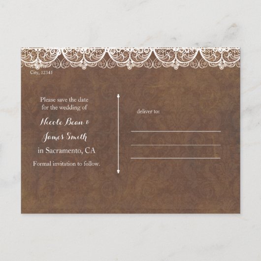 Rustikale Hufeisen und Spitzenland SAVE THE DATE Ankündigungspostkarte (Rückseite)