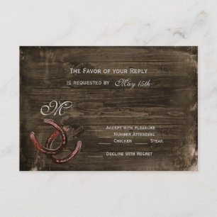 Rustikale Hufeisenholz-Hochzeitskarte RSVP Karte