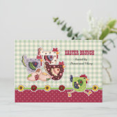 Rustikale Hühner und Rooster Design Osterfeier Einladung (Stehend Vorderseite)