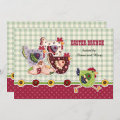 Rustikale Hühner und Rooster Design Osterfeier Einladung (Vorne/Hinten)