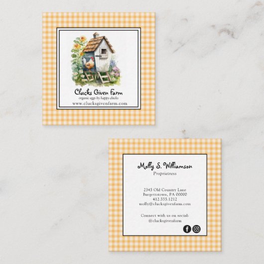 Rustikale Hühnercoop Farm Frische Eier Quadratische Visitenkarte (Vorne/Hinten)