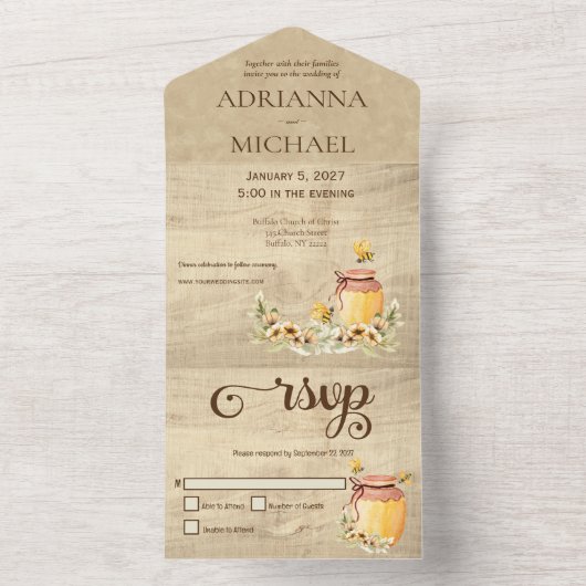 Rustikale Hummel auf dem Holzland All In One Einladung (Innen Boden)