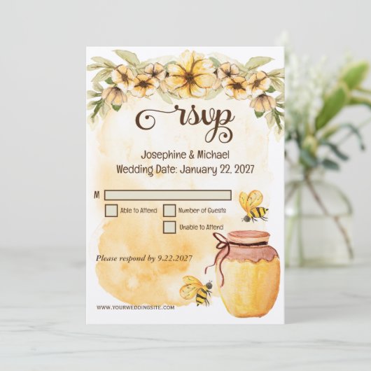 Rustikale Hummel Rustikale Hochzeit RSVP Einladung (Stehend Vorderseite)