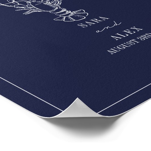 Rustikale Hummer Dark Blue Beach Hochzeit Willkomm Poster (Ecke)