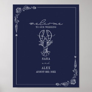 Rustikale Hummer Dark Blue Beach Hochzeit Willkomm Poster