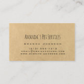 Rustikale Hunde-Sitter-Pet-Dienste wachsen Pfotenp Visitenkarte (Rückseite)