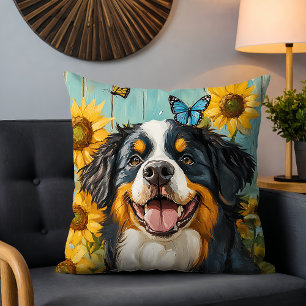 Rustikale Hunde-Sonnenblumen-Bauernhaus-Dekoration Kissen