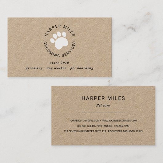 Rustikale Hundefellkraft Visitenkarte (Vorne/Hinten)