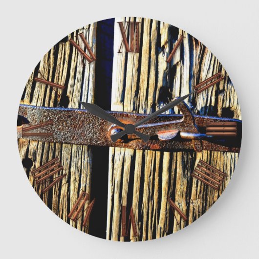 Rustikale Hütte aus Holz und Eisen Große Wanduhr (Vorderseite)