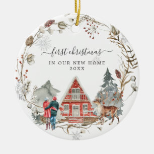 Rustikale Hütte Erstes Weihnachten im neuen Zuha Keramik Ornament