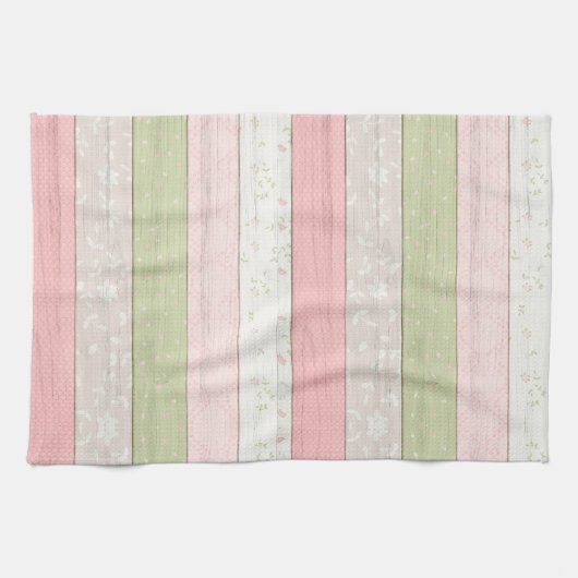 Rustikale Hütte Grün und Rosa Blumenholz Chic Geschirrtuch (Horizontal)