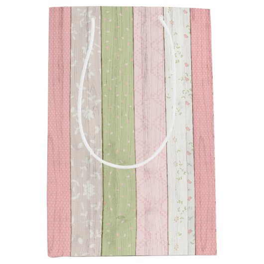 Rustikale Hütte Grün und Rosa Blumenholz Chic Mittlere Geschenktüte (Vorderseite)