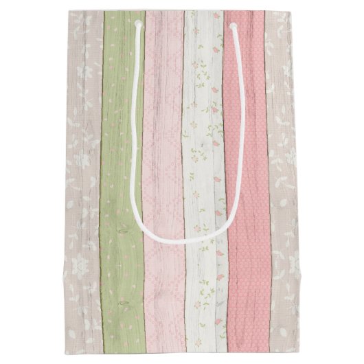 Rustikale Hütte Grün und Rosa Blumenholz Chic Mittlere Geschenktüte (Rückseite)