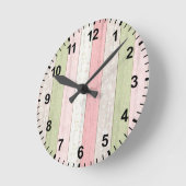 Rustikale Hütte Grün und Rosa Blumenholz Chic Runde Wanduhr (Winkel)