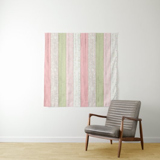 Rustikale Hütte Grün und Rosa Blumenholz Chic Wandteppich (Beispiel)