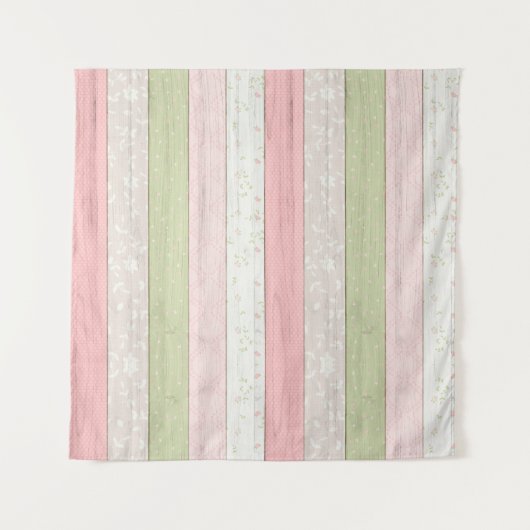 Rustikale Hütte Grün und Rosa Blumenholz Chic Wandteppich (Vorderseite)