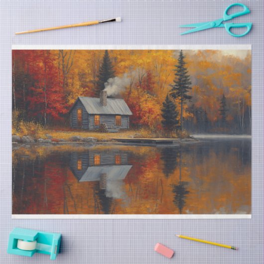 Rustikale Hütte Herbst am Entdeckungssee Seidenpapier (Basteln)