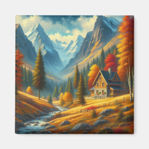 Rustikale Hütte, Herbst Magnet