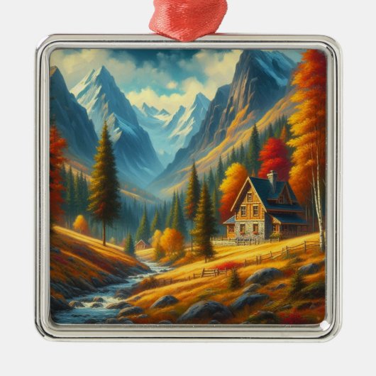 Rustikale Hütte, Herbst Ornament Aus Metall (Vorne)