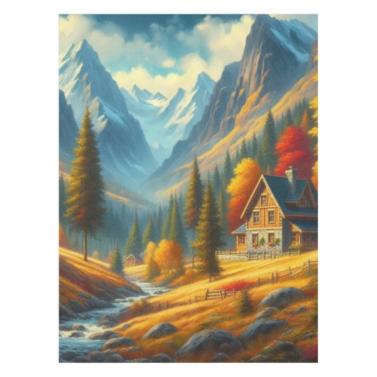 Rustikale Hütte, Herbst Tischdecke (Vorderseite)