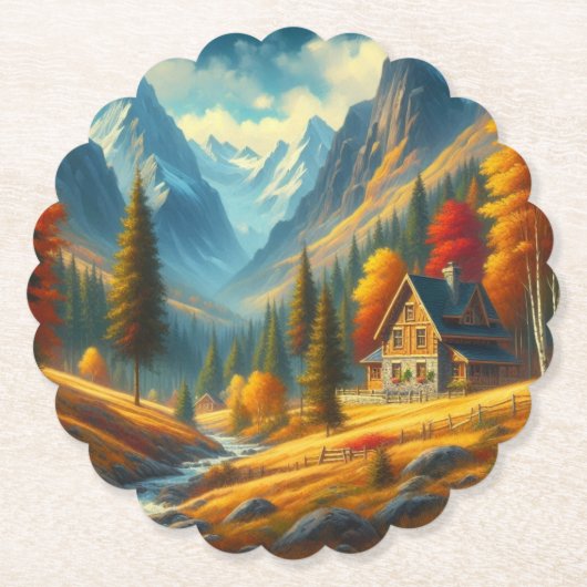 Rustikale Hütte, Herbst Untersetzer (Vorderseite)