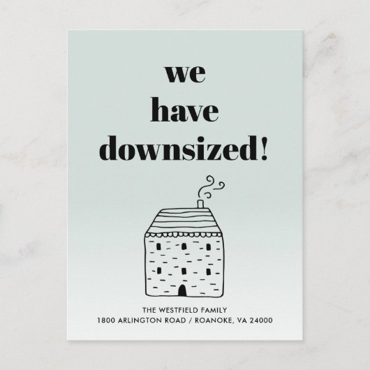 Rustikale Hütte heruntergestufte Dusty Green Movin Ankündigungspostkarte (Vorderseite)