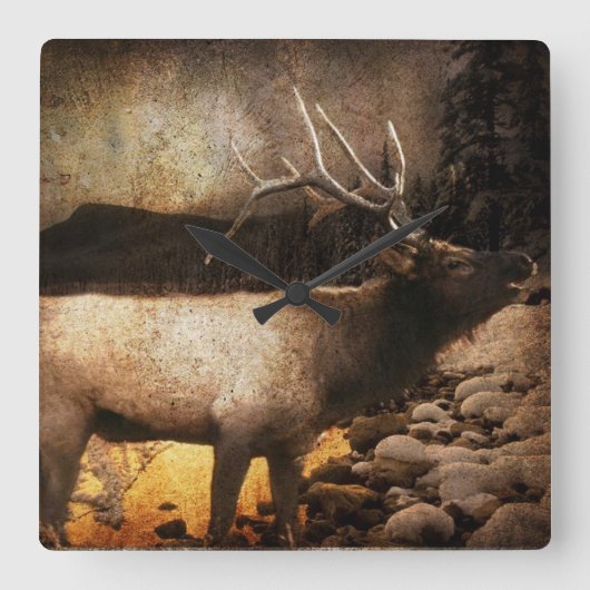 Rustikale Hütte Hütte Waldelke Quadratische Wanduhr (Vorderseite)