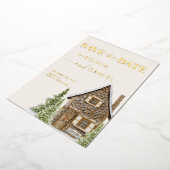 Rustikale Hütte Hütte Winterurlaub Save the Date Folieneinladung (Gedreht)