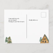 Rustikale Hütte im Wald, Wasserfarben, die sich be Ankündigungspostkarte (Rückseite)