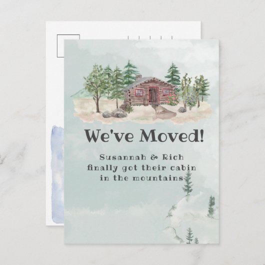 Rustikale Hütte in den Bergen, die wir bewegt habe Ankündigungspostkarte (Vorne/Hinten)