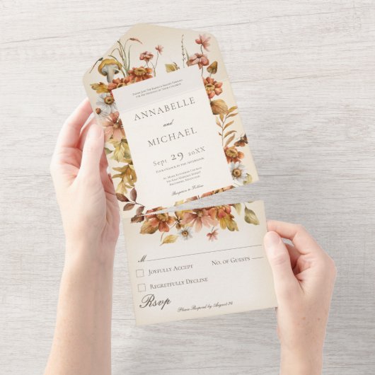 Rustikale Hütte Kernfall-Wildblumen All In One Einladung (Abreißen)