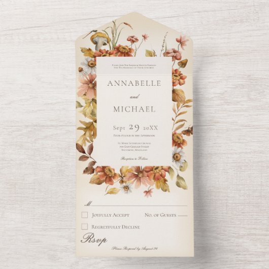 Rustikale Hütte Kernfall-Wildblumen All In One Einladung (Innen Boden)