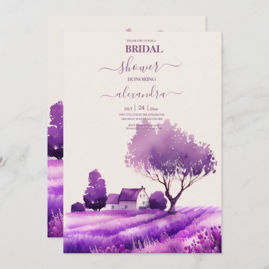Rustikale Hütte Lila Lavendel Bridal Einladung (Vorne/Hinten)