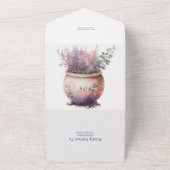 Rustikale Hütte Lila Lavendelhochzeit All In One Einladung (Außenbereich)