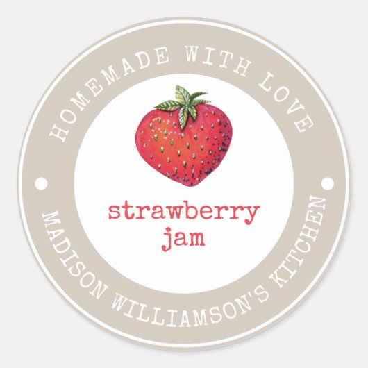 Rustikale Hütte mit Liebe | Strawberry Jam Label Runder Aufkleber (Vorderseite)