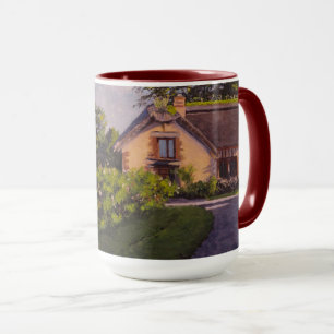 Rustikale Hütte mit Violett-, Grün- und Gelbtönen  Tasse