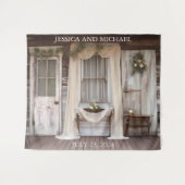 Rustikale Hütte Porch Wedding Hintergrund Wandteppich (Vorderseite (Horizontal))