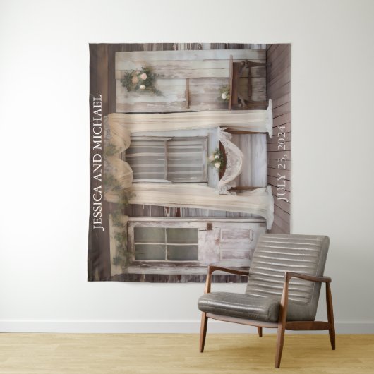 Rustikale Hütte Porch Wedding Hintergrund Wandteppich (Beispiel)