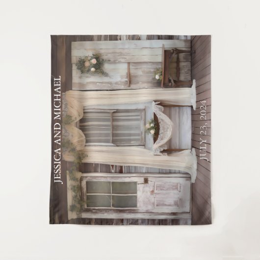 Rustikale Hütte Porch Wedding Hintergrund Wandteppich (Vorderseite)