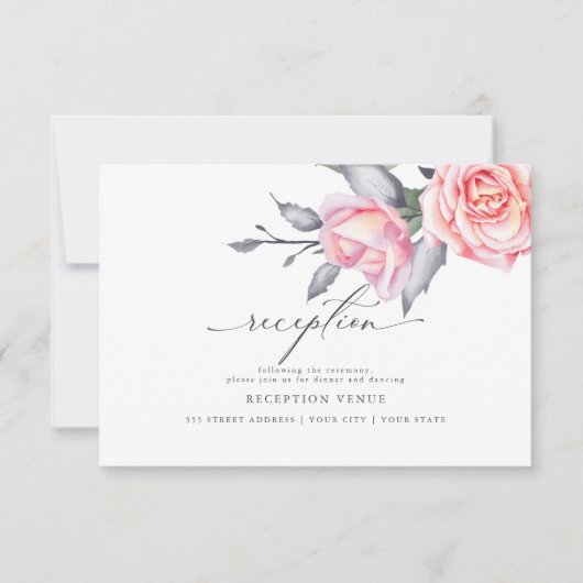 Rustikale Hütte Rose Rosa Empfang Einladung (Vorderseite)