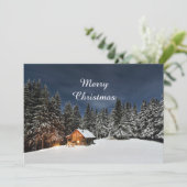 Rustikale Hütte Schnee Winter Weihnachtswohnung Feiertagskarte (Stehend Vorderseite)