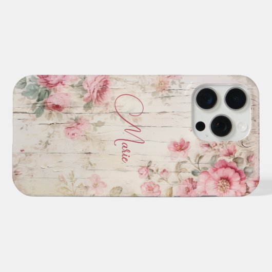 Rustikale Hütte Stil Rose auf altes Holz mit Namen iPhone Hülle (Rückseite (Horizontal))