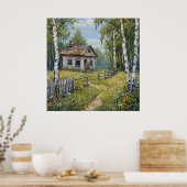 Rustikale Hütte umgeben von Birkenwäldern Poster (Küche)