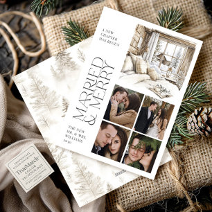 Rustikale Hütte Verheiratet & Merry Foto Collage U Feiertagskarte