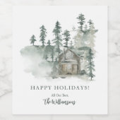 Rustikale Hütte Wasserfarbenwald Grün Personalisie Weinetikett (Einzelnes Label)