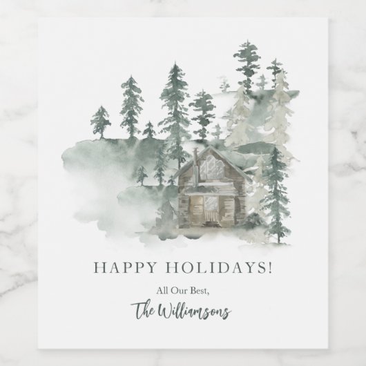 Rustikale Hütte Wasserfarbenwald Grün Personalisie Weinetikett (Einzelnes Label)