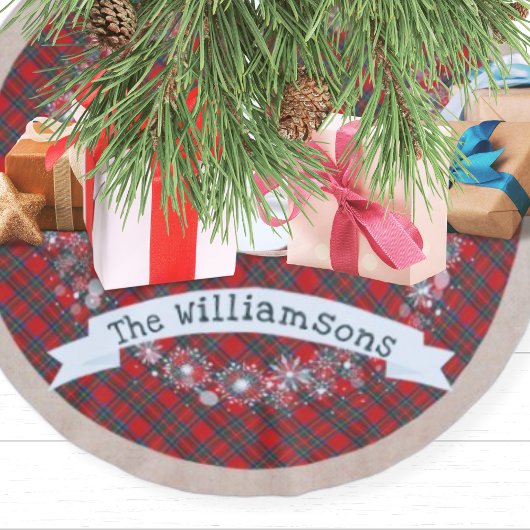 Rustikale Hütte Weihnachten Karierte Schneeflocken Polyester Weihnachtsbaumdecke