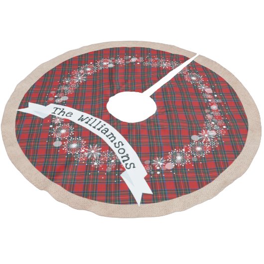 Rustikale Hütte Weihnachten Karierte Schneeflocken Polyester Weihnachtsbaumdecke (Schrägansicht)