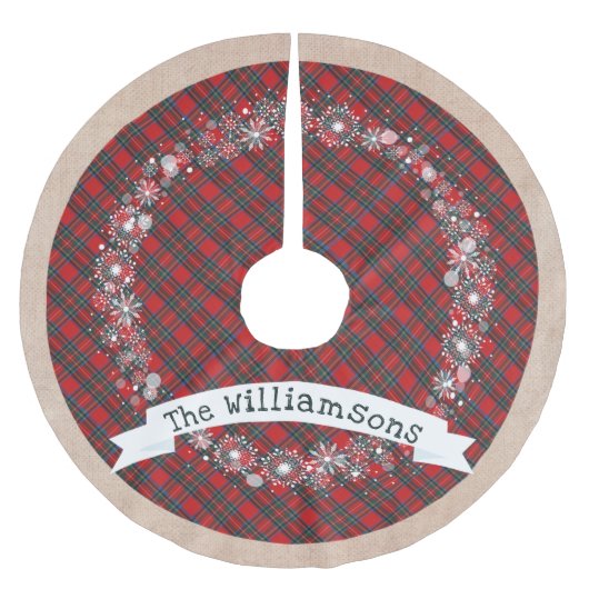 Rustikale Hütte Weihnachten Karierte Schneeflocken Polyester Weihnachtsbaumdecke (Vorderseite)