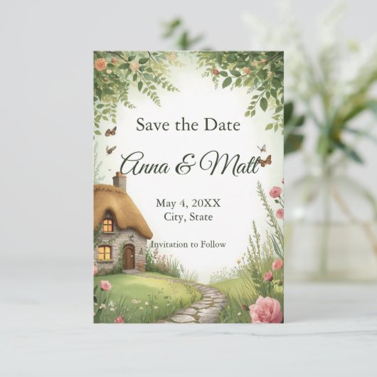 Rustikale Hütte Wildblume Save the Date (Stehend Vorderseite)